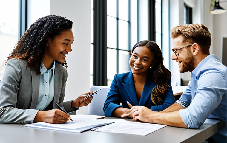 **
"A diverse group of fully clothed professionals collaborating in a bright, modern co-working space. They are gathered around a large table, reviewing documents and discussing ideas. Everyone is wearing appropriate business attire, with a mix of blazers, button-down shirts, and modest dresses. The atmosphere is energetic and collaborative. Safe for work, family-friendly, perfect anatomy, correct proportions, professional environment."
**