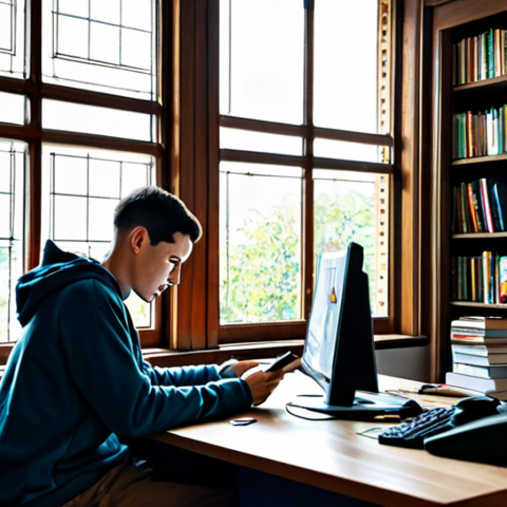 Focused Gamer, Balanced Life**
A young adult sitting at a desk, focused on their phone playing NIKKE, but with a visible calendar nearby showing scheduled time for other activities. The scene includes a bookshelf with books, a healthy snack on the desk, and natural light coming through a window. Fully clothed, appropriate attire, safe for work, perfect anatomy, natural proportions, digital art, high quality. "Professional," "modest," "family-friendly".
**