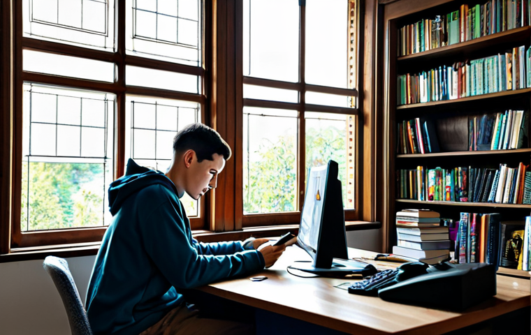 Focused Gamer, Balanced Life**
A young adult sitting at a desk, focused on their phone playing NIKKE, but with a visible calendar nearby showing scheduled time for other activities. The scene includes a bookshelf with books, a healthy snack on the desk, and natural light coming through a window. Fully clothed, appropriate attire, safe for work, perfect anatomy, natural proportions, digital art, high quality. "Professional," "modest," "family-friendly".
**
