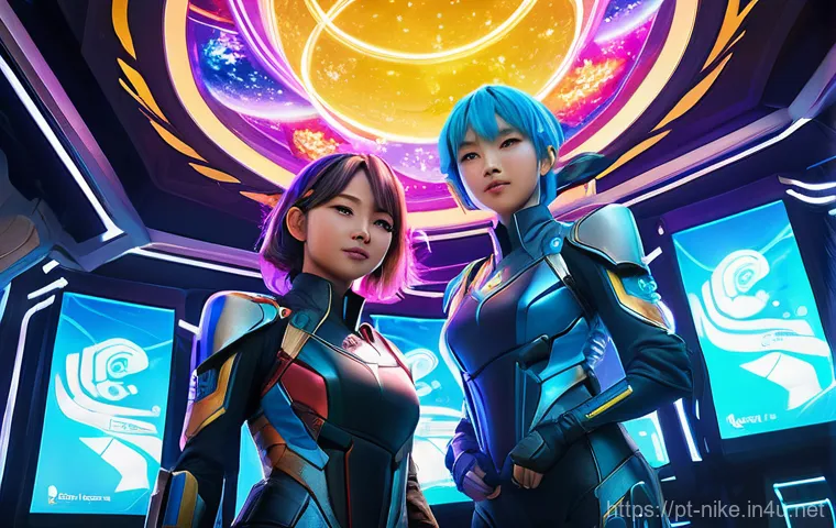 승리의여신 니케 특별 이벤트 요약 - **Prompt:** A dynamic and triumphant scene within a futuristic, vibrant event hub. Three diverse NIK...