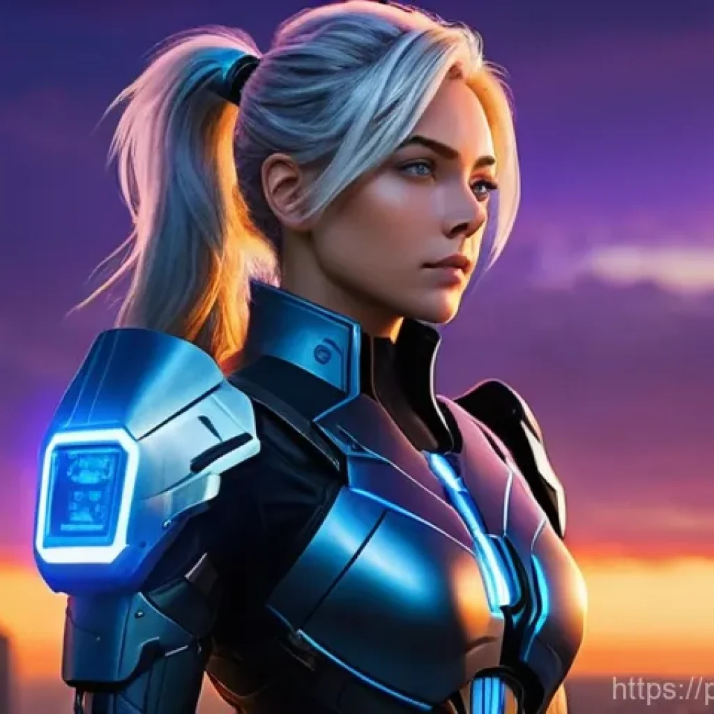 승리의여신 니케 레벨업 속도 높이기 - **A highly detailed portrait of a futuristic female android soldier, a "Nikke," in a heroic stance.*...