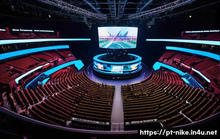 승리의여신 니케 글로벌 e스포츠 대회 - **Prompt:** A dynamic, wide shot of a futuristic eSports arena packed with an enthusiastic, diverse ...