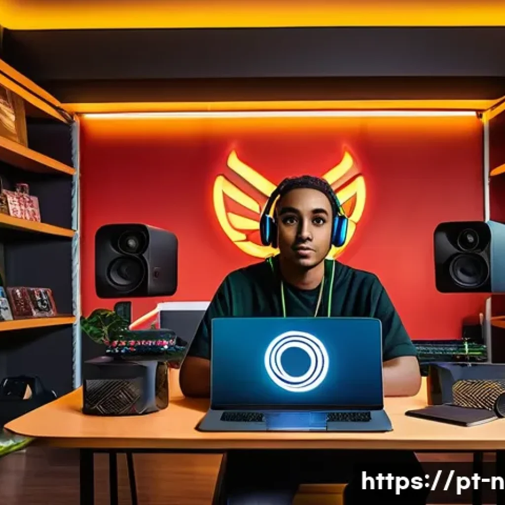 승리의여신 니케 배경 음악 다운로드 - A cozy digital music room featuring a Portuguese gamer sitting comfortably with headphones, browsing...