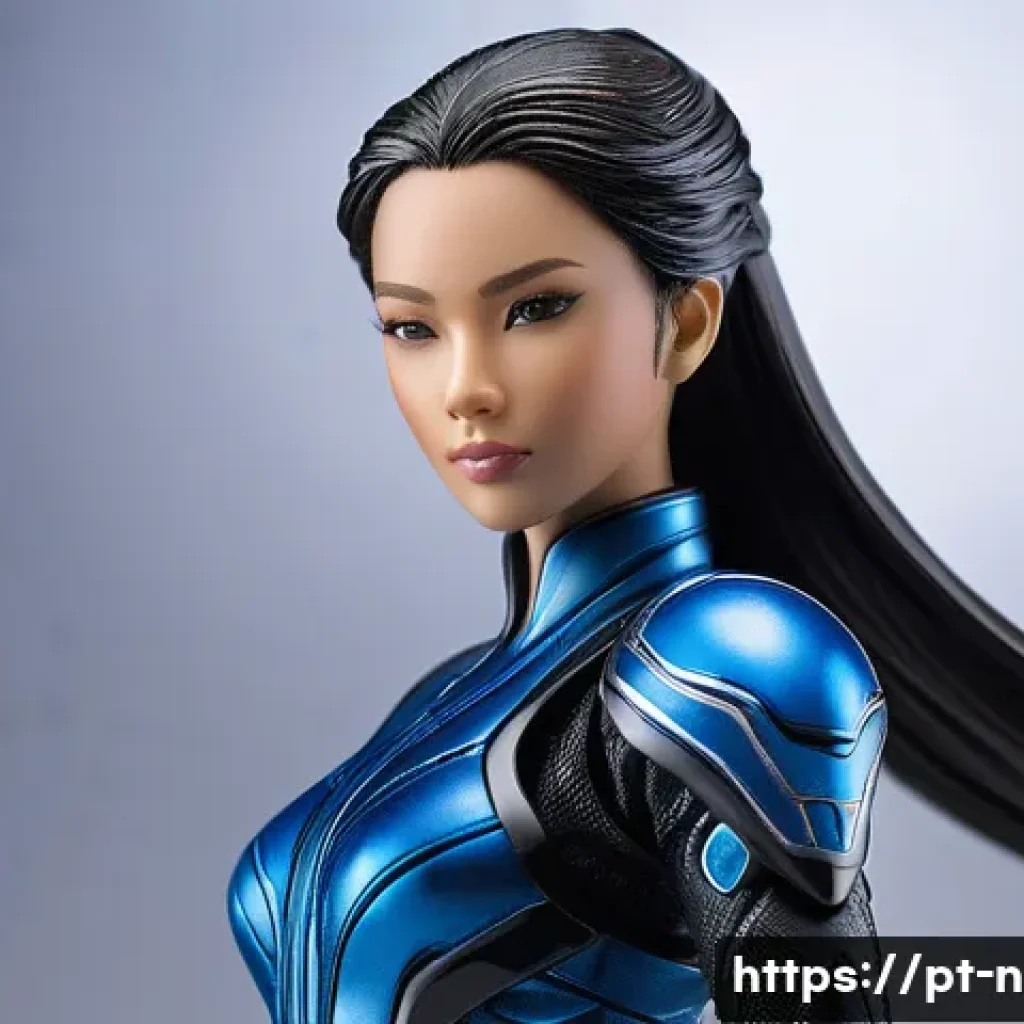 승리의여신 니케 글로벌 팬 굿즈 소개 - A highly detailed action figure of a female character from "Goddess of Victory: Nikke," posed dynami...