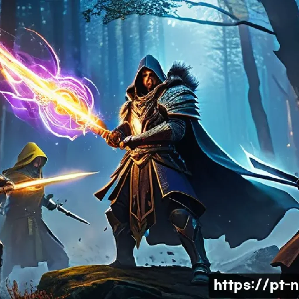 승리의여신 니케 스킬 조합 팁 - A dynamic fantasy battle scene featuring a diverse team of heroes in action: a swift rogue executing...