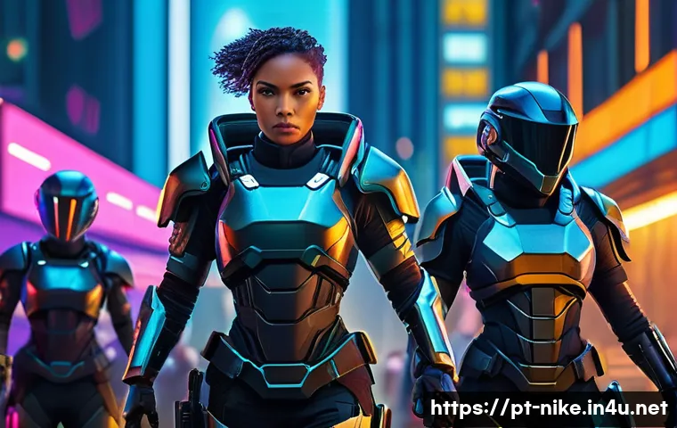 승리의여신 니케 대규모 패치 내역 - A dynamic battle scene featuring a diverse team of futuristic female warriors wearing detailed tacti...