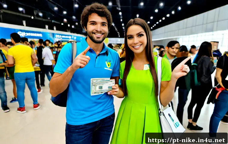 Home 17 승리의여신 니케 팬 미팅 가이드 - Photorealistic Brazilian anime game fan meeting entrance, cheerful adult attendees wearing tasteful ...